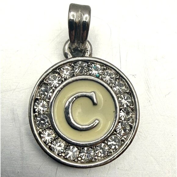 Vintage Initial C Pendant Silver Tone Rhinestone Letter Charm Necklace - Picture 1 of 5